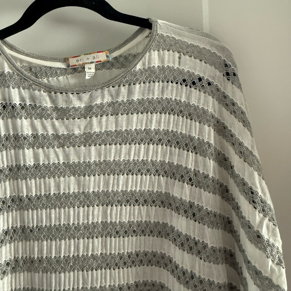 Anthropologie- Gray and White Striped Knit Top
